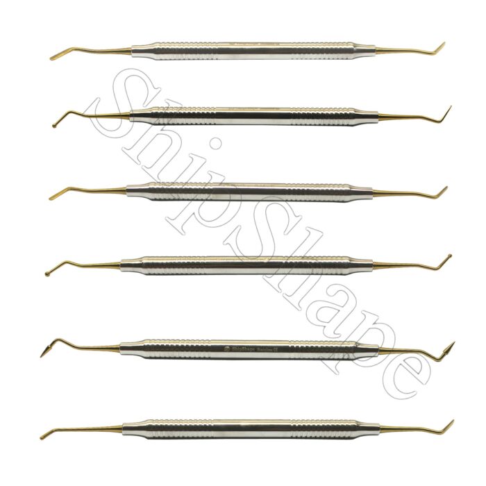 Dental Composite Filling Instruments Titanium Coated Gold Tips Double Ended Scalers - Set of 6-0