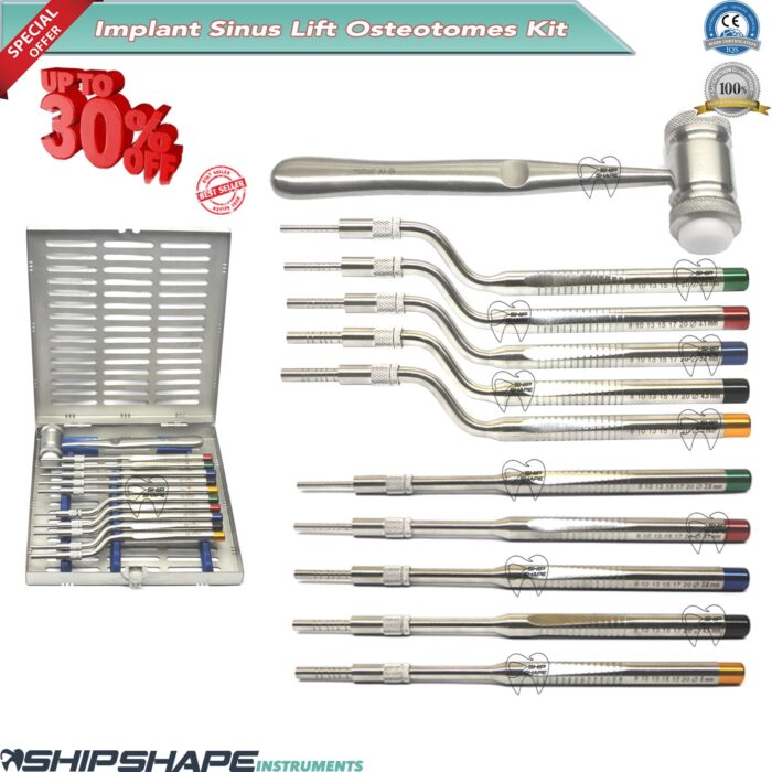 Sinus Lift Osteotomes Kit Off Set Concave Tip Implant Bone Prepration Instruments-0