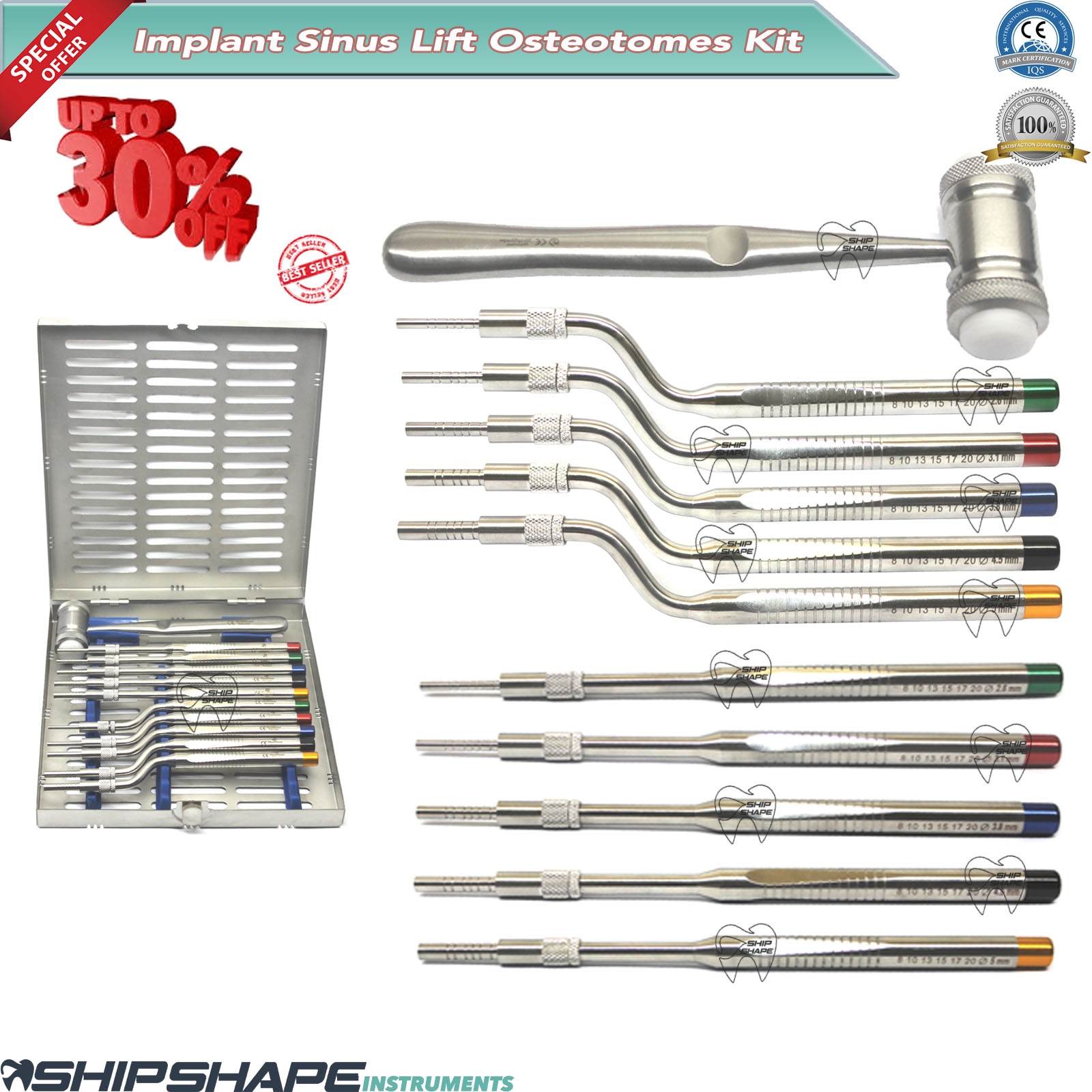 Sinus Lift Osteotomes Kit Off Set Concave Tip Implant Bone Prepration Instruments-0 Sinus Lift Osteotomes Kit Off Set Concave Tip Implant Bone Prepration Instruments-0