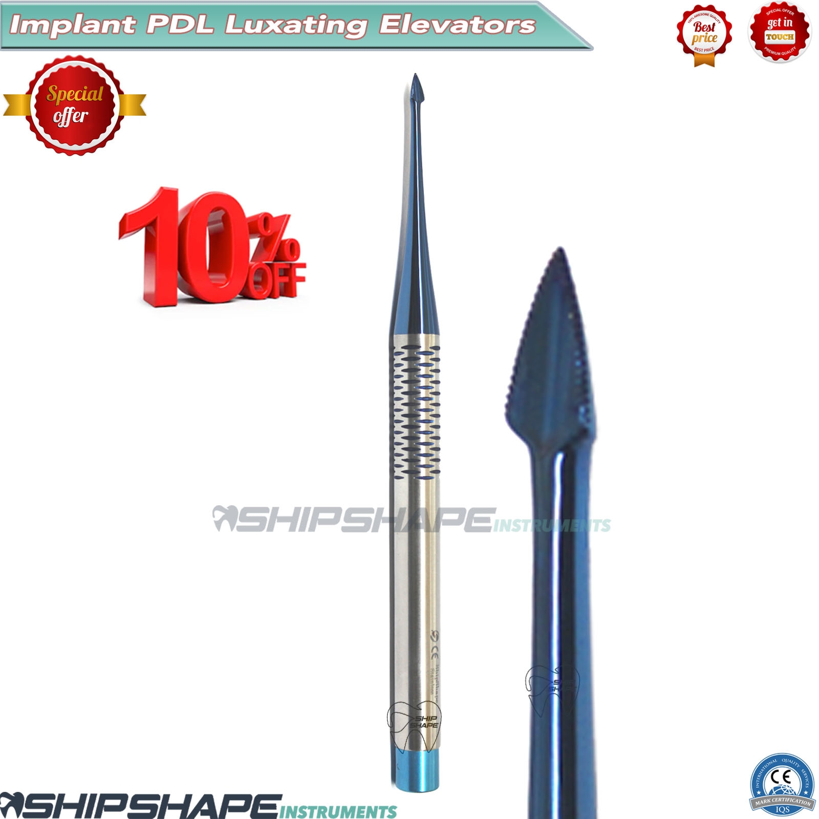 PDL Luxating Root Elevators Dental Precise Periotomes Titanium Coated Tips Set of 7-1946 PDL Luxating Root Elevators Dental Precise Periotomes Titanium Coated Tips Set of 7-1946