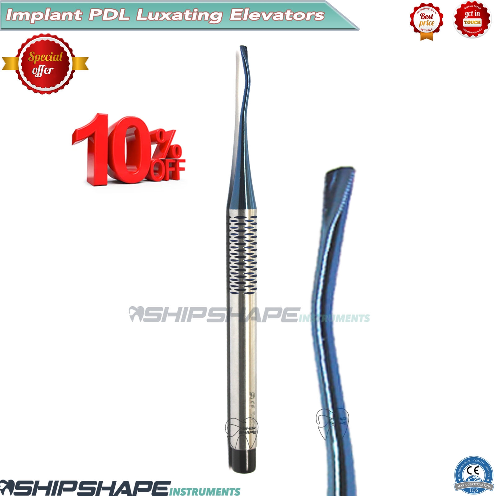 PDL Luxating Root Elevators Dental Precise Periotomes Titanium Coated Tips Set of 7-1947 PDL Luxating Root Elevators Dental Precise Periotomes Titanium Coated Tips Set of 7-1947