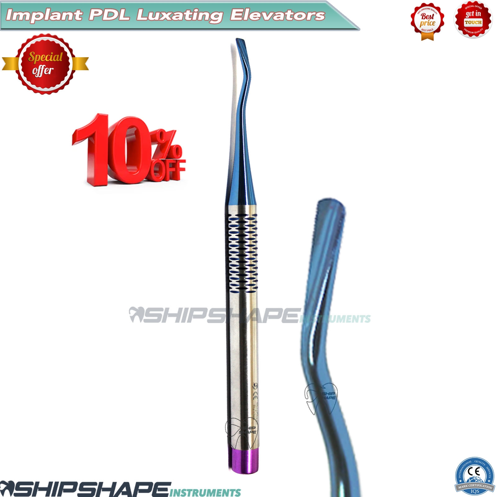 PDL Luxating Root Elevators Dental Precise Periotomes Titanium Coated Tips Set of 7-1948 PDL Luxating Root Elevators Dental Precise Periotomes Titanium Coated Tips Set of 7-1948