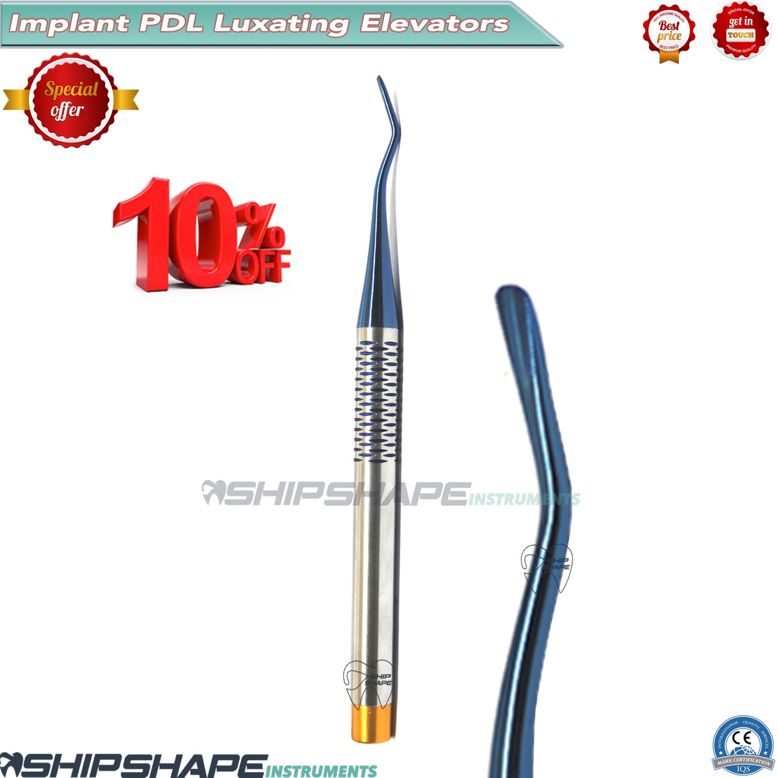 PDL Luxating Root Elevators Dental Precise Periotomes Titanium Coated Tips Set of 7-1949 PDL Luxating Root Elevators Dental Precise Periotomes Titanium Coated Tips Set of 7-1949