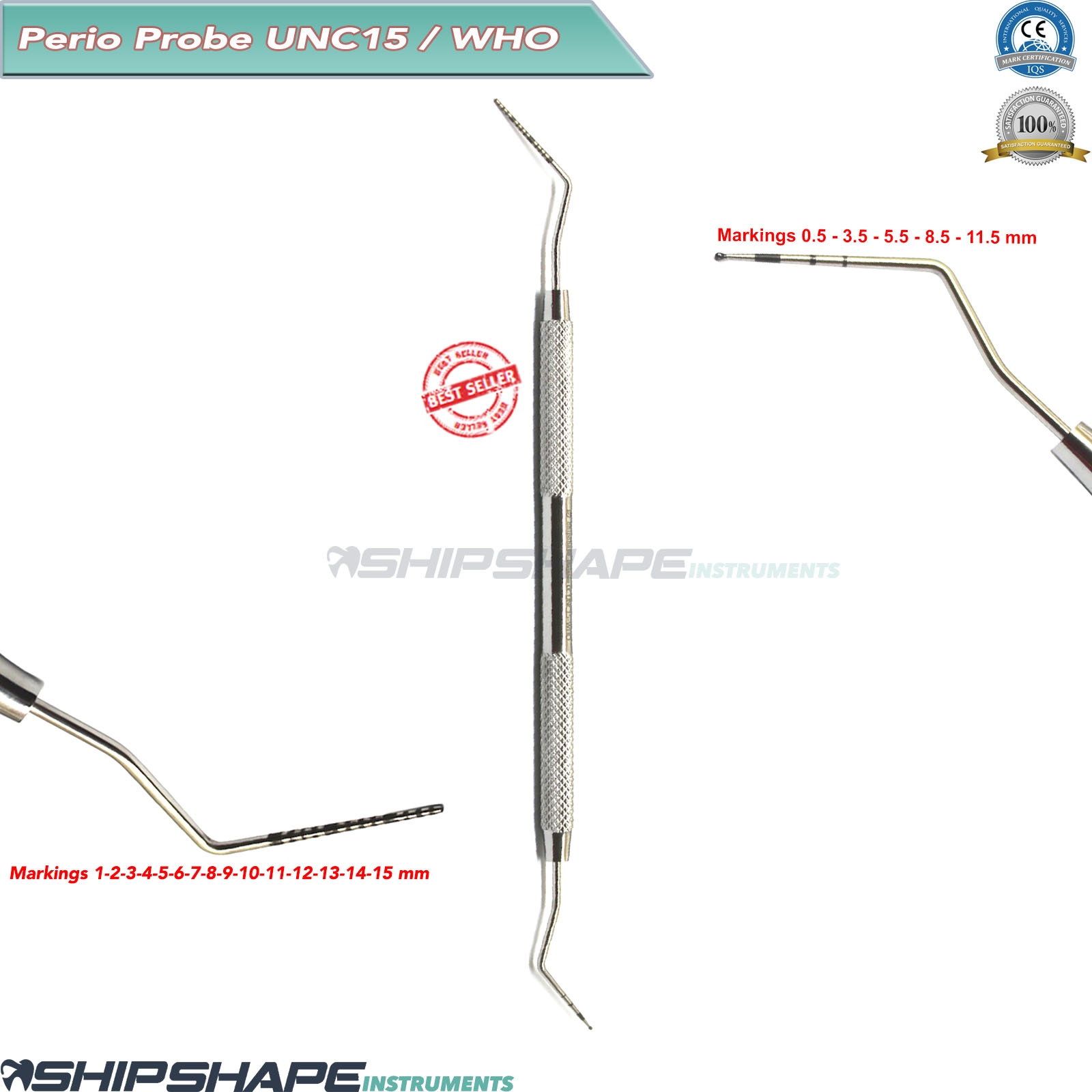 Periodontal Probe UNC15 / WHO Color Coaded Teeth Depth Measurment Probe-0 Periodontal Probe UNC15 / WHO Color Coaded Teeth Depth Measurment Probe-0