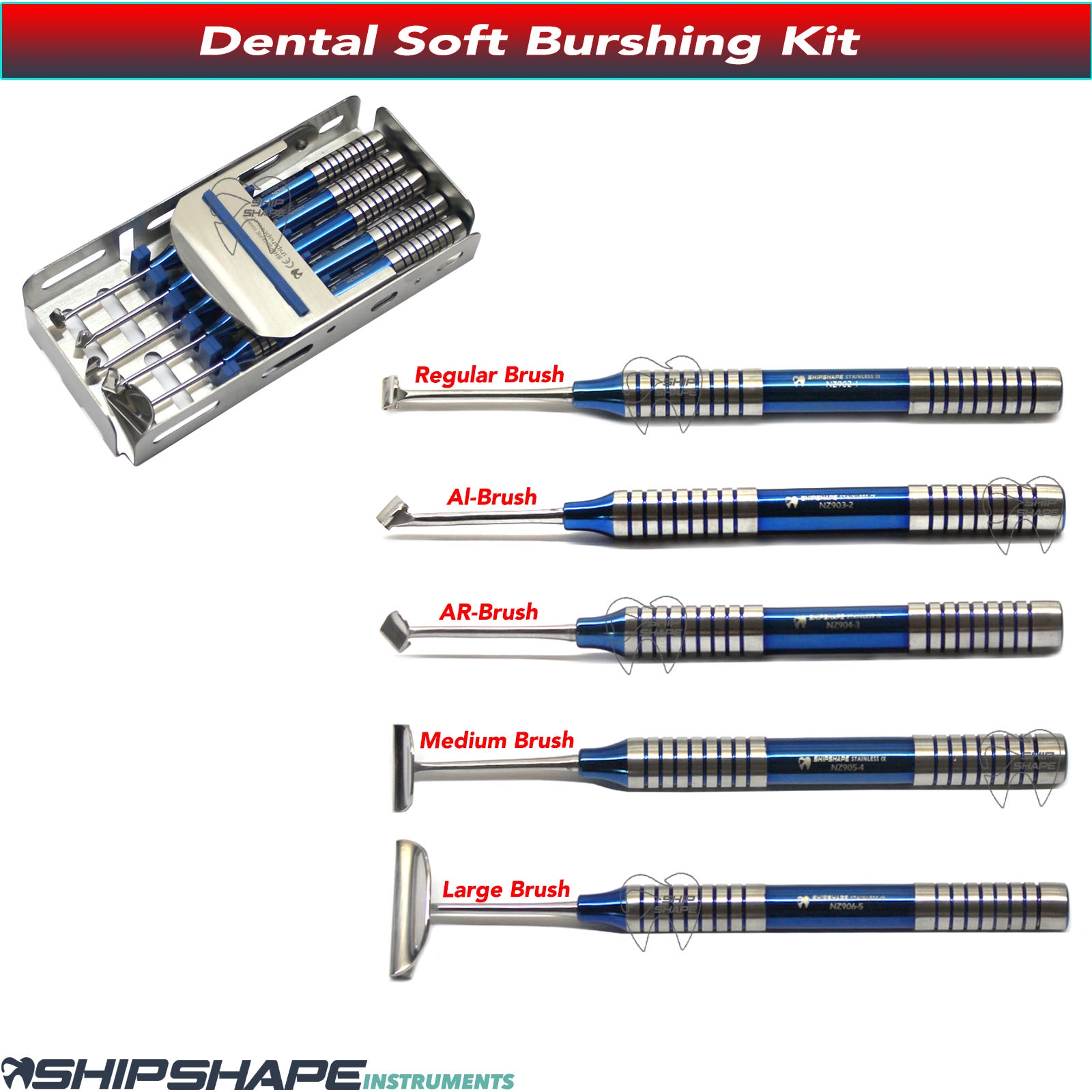 SOFT BRUSHING KIT DENTAL INSTRUMENTS *SET OF 5* Steel Scalers + Steel Tray-0 SOFT BRUSHING KIT DENTAL INSTRUMENTS *SET OF 5* Steel Scalers + Steel Tray-0