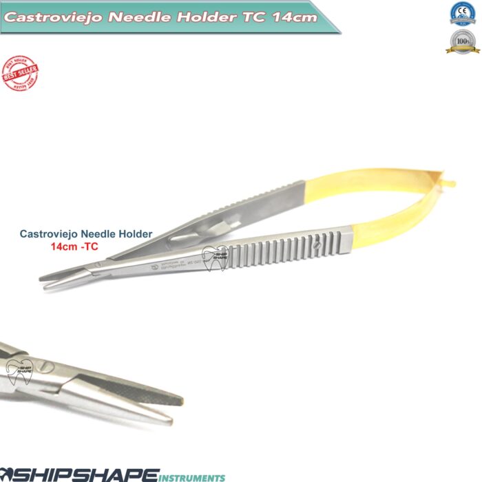 Castroviejo Needle Holder with Lock, 14 cm, Straight, Smooth T/C Tips Shipshape Instruments NZ-051-093ea-0