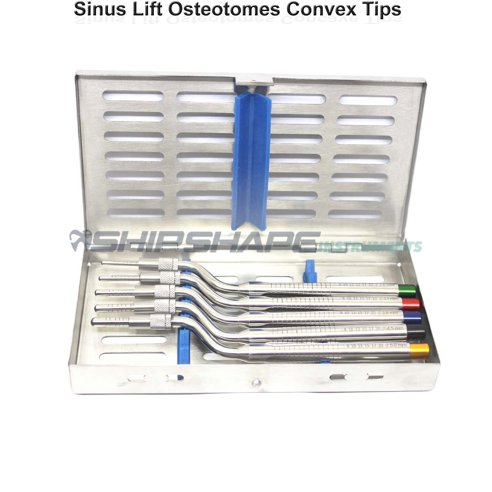 5 pcs Osteotomes Convex tip Angled Dental implant Instruments with Surgical Cassette-0 5 pcs Osteotomes Convex tip Angled Dental implant Instruments with Surgical Cassette-0