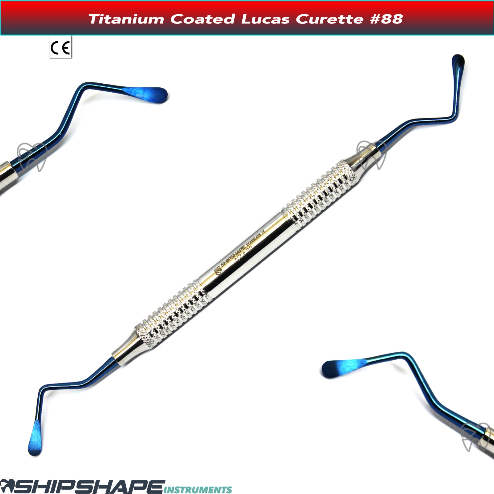 Lucas Curette 88 Double Ended Periodontal Surgical Curettes Titanium Blued Coated Tips-0 Lucas Curette 88 Double Ended Periodontal Surgical Curettes Titanium Blued Coated Tips-0