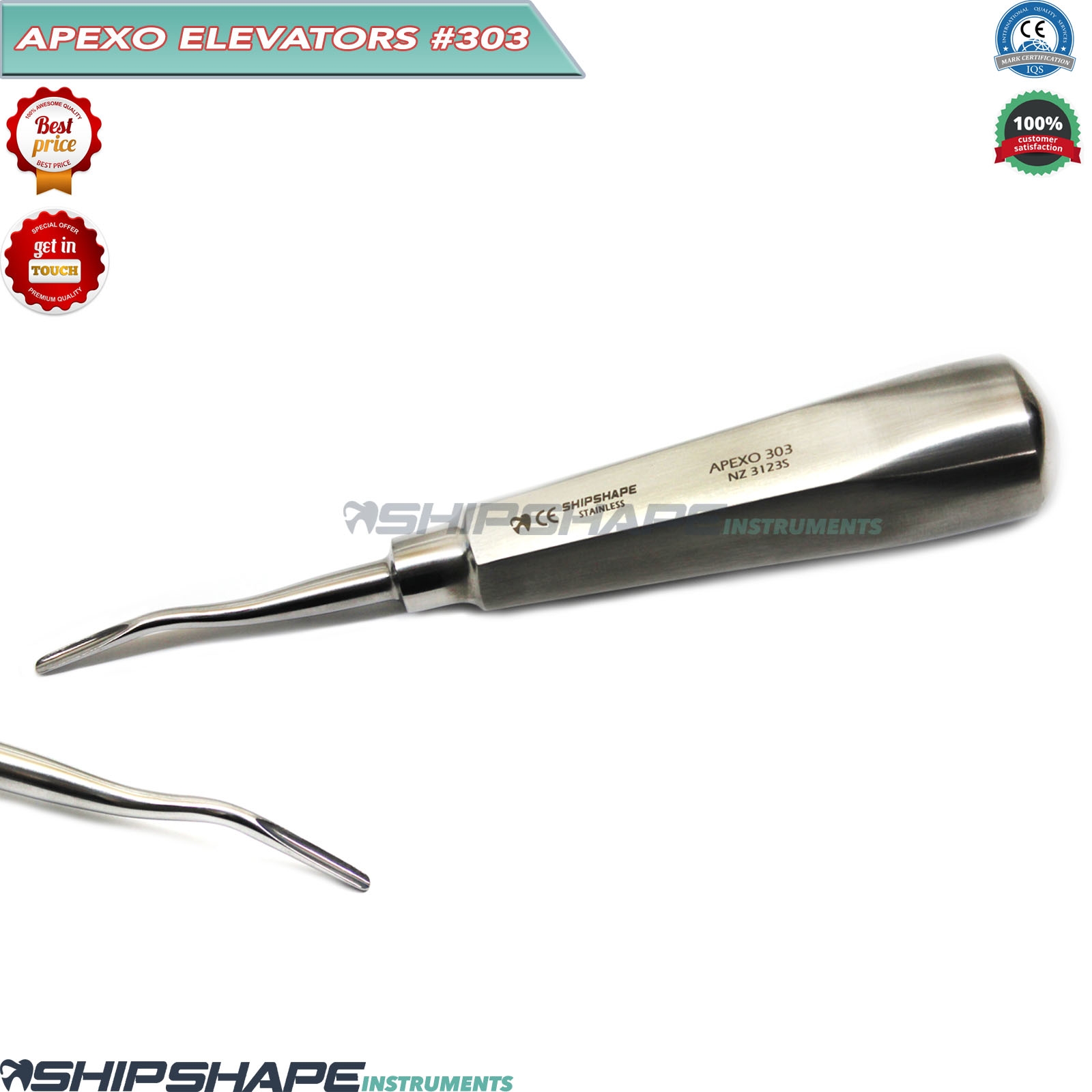 Apexo Elevator 303, Angled, German Stainless Dental Oral Surgery Elevators #303 | Shipshape Instruments-1569 Apexo Elevator 303, Angled, German Stainless Dental Oral Surgery Elevators #303 | Shipshape Instruments-1569